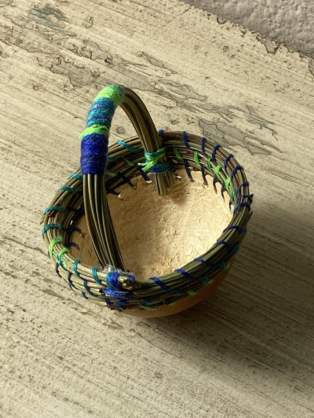 Handwoven Small Decorative Basket in Blue and Green